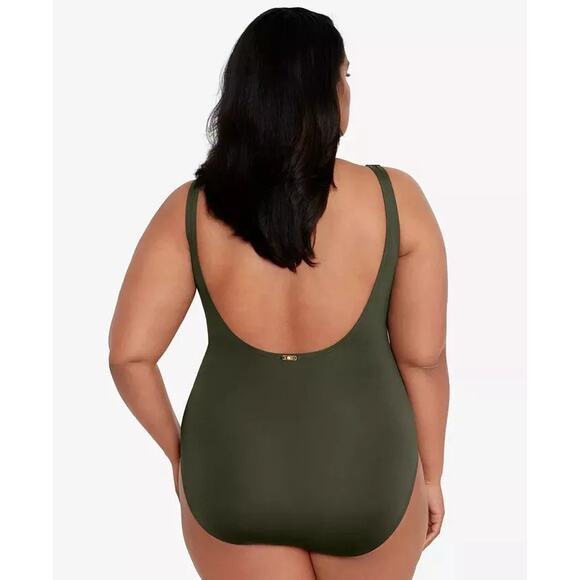 Lauren Ralph Lace-Up One-Piece Swimsuit Olive 20W - Picture 2 of 3